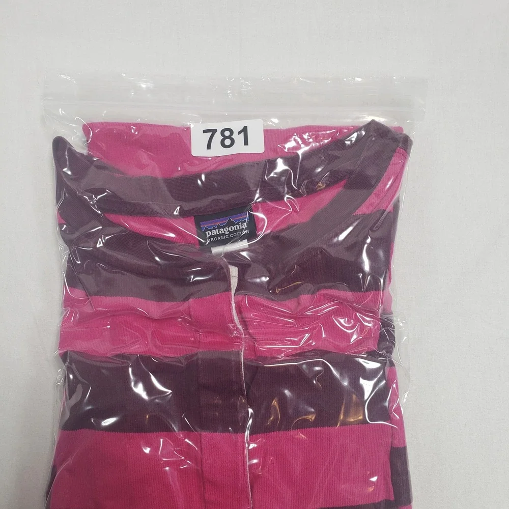 Patagonia Womens Striped Henley Dress L Pink Purple 3/4 Sleeve Organic Cotton - Picture 8 of 8